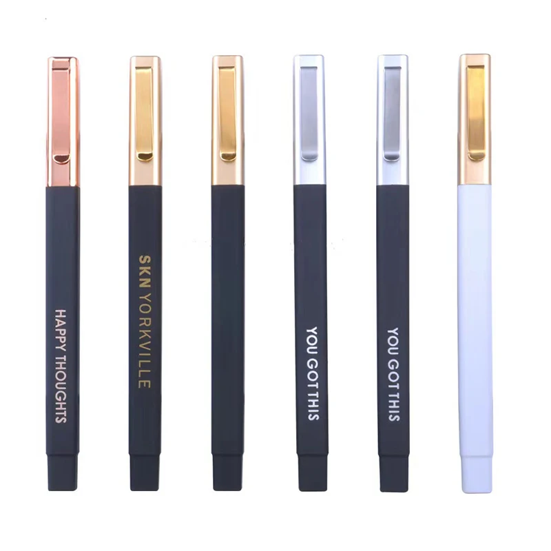 gold color clip square shape black barrel rubber finish barrel plastic promotion gift ballpoint pen with logo printed