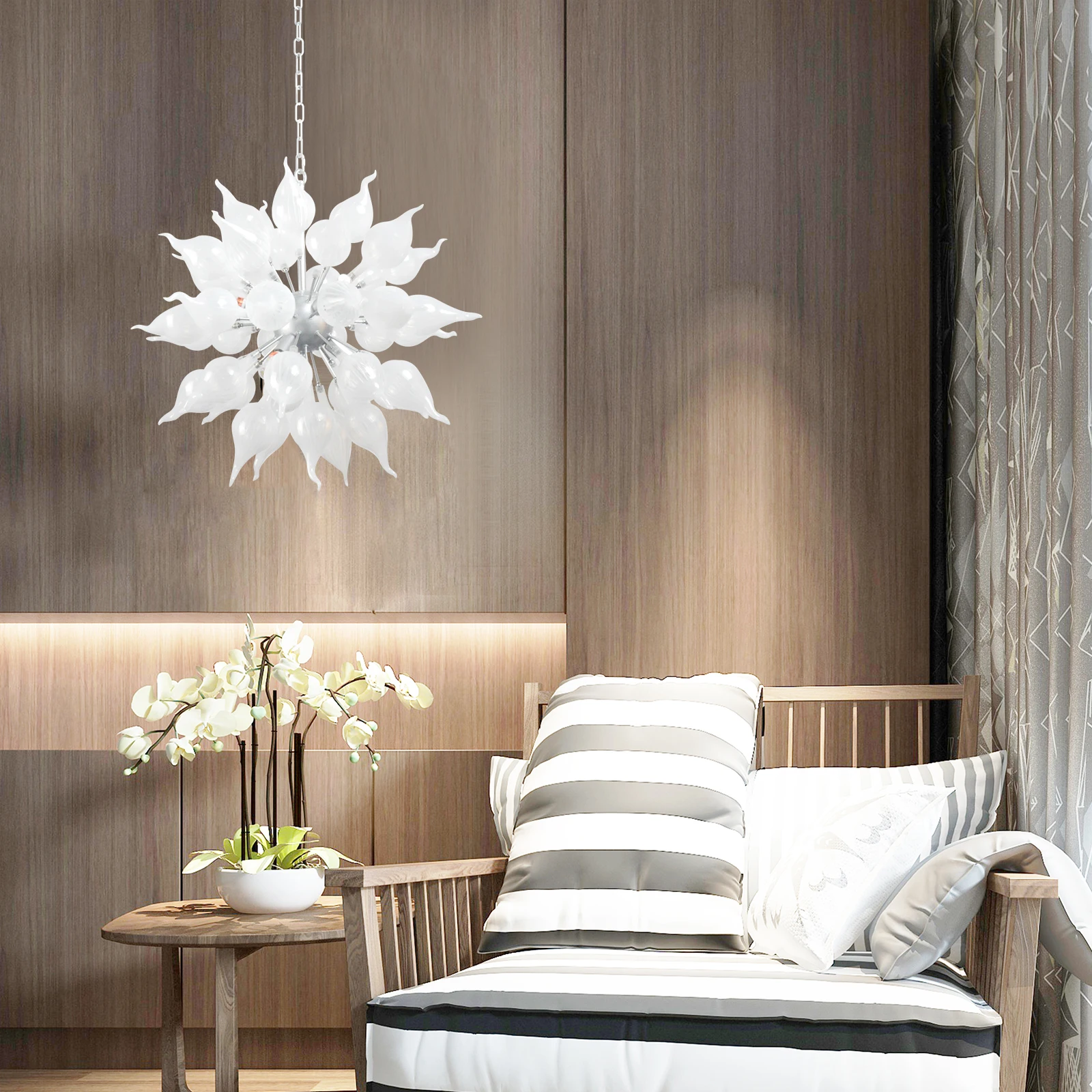 Blue Hand Blown Chandelier Living Room Modern Indoor Decor Frosted White Glass Chandeliers Hanging Pendant Lamp with LED Bulbs