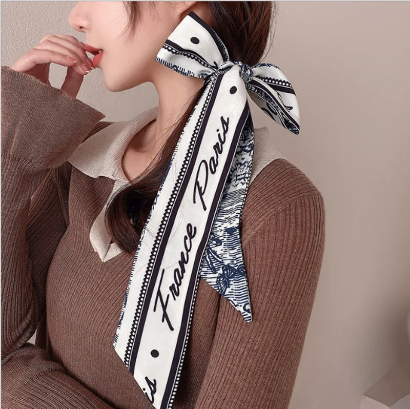 Новейшая модель; С принтом в виде Scrunchies шарф для женщин Головные шелковые