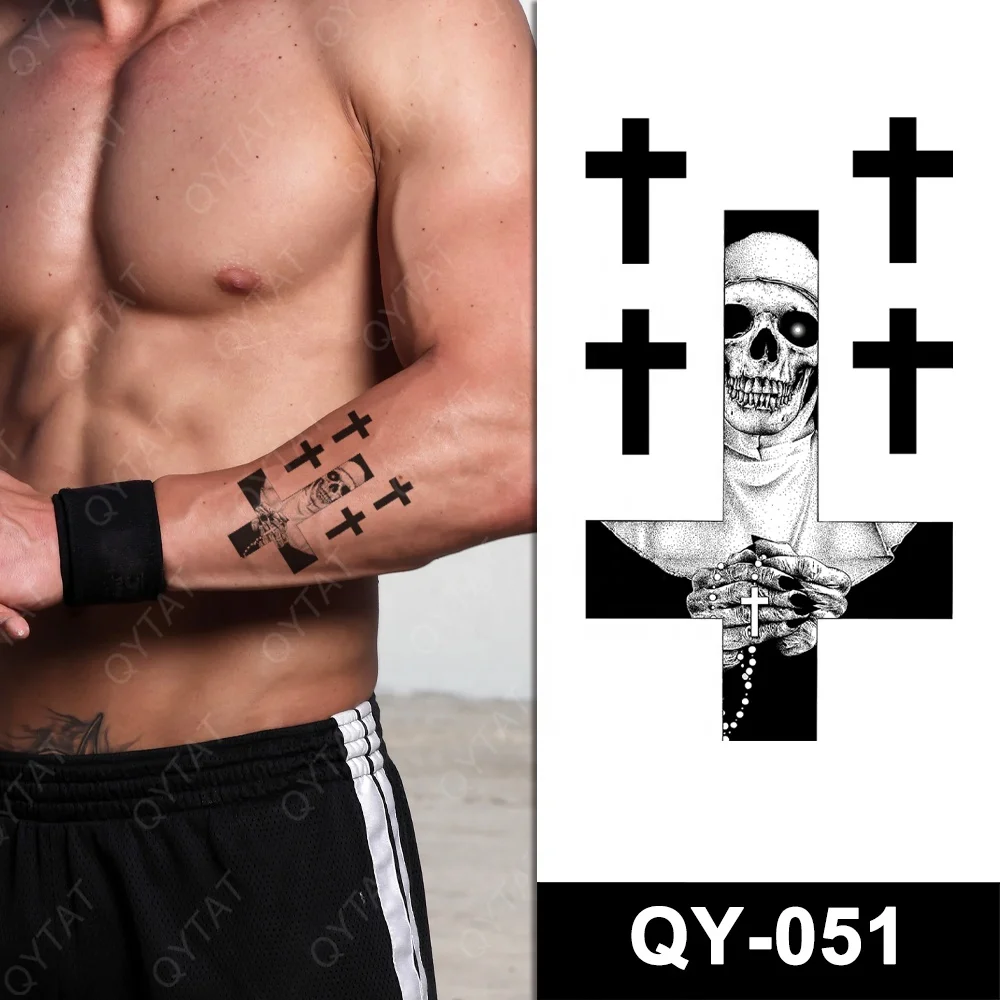 Wholesale New Designs Body Makeup Fake Sticker Water Transfer Temporary Cross Tattoos Men