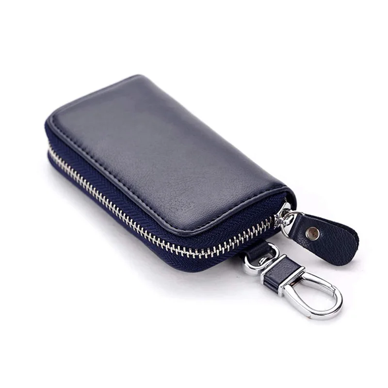 Genuine Leather 2 Card Slot Key Holder Keyring Zipper Bag 6 Hooks Keychain Case  Protection Cover Car Fob Key Holder Wallet