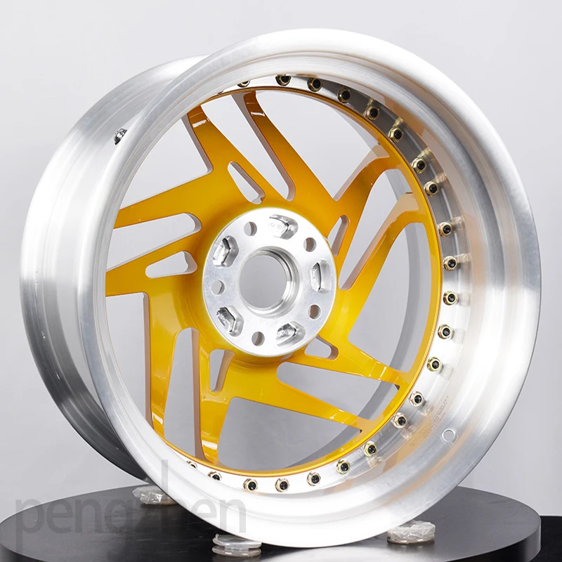 Pengzhen Custom Nice Quality 2 Piece Forged Wheel Gold 5x112 18 inch Deep Dish Polished Lips Rim for Car