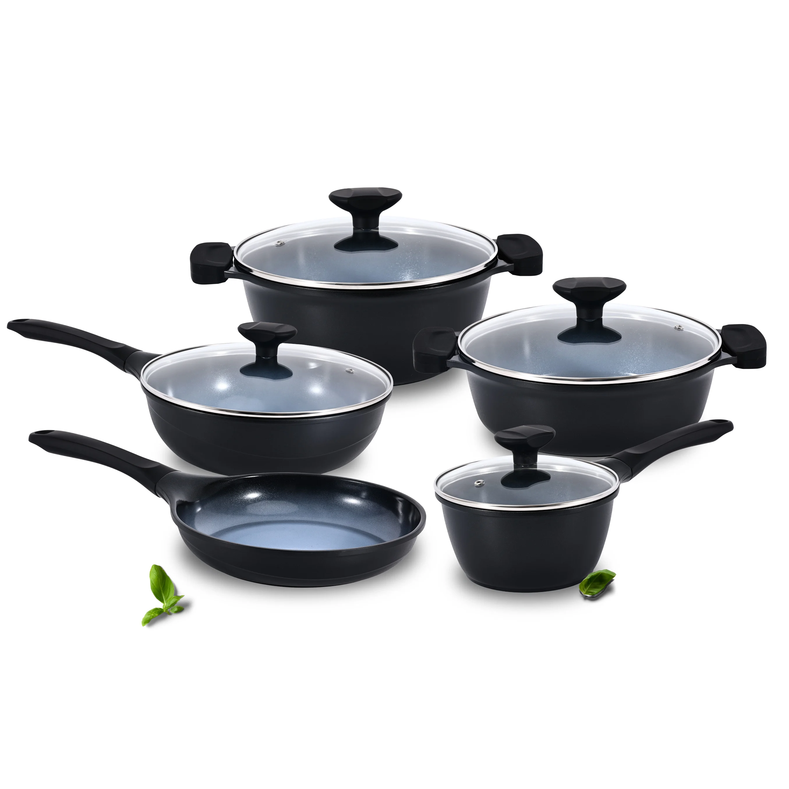 Hot Chinese Supplier High Quality 9Piece Kitchen Cooking Pots And Pans Cast Aluminum Non Stick Frying Pan Cookware Sets