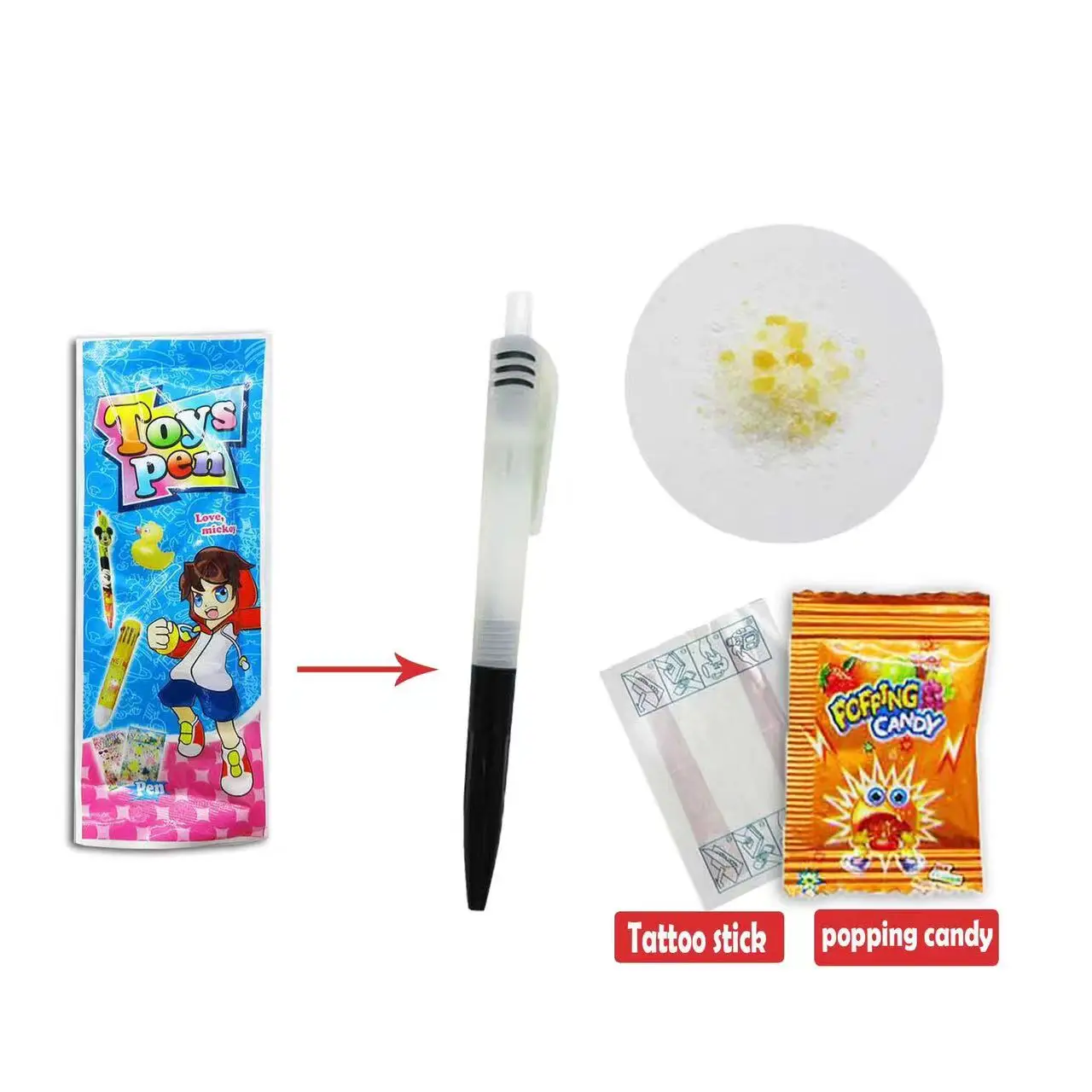 OEM Kids Surprise Candy Toys Magic Pop Candy  Tattoo Stick Pen With Popping Sweets Candies Toys 2024 New Candy Toys Wholesale