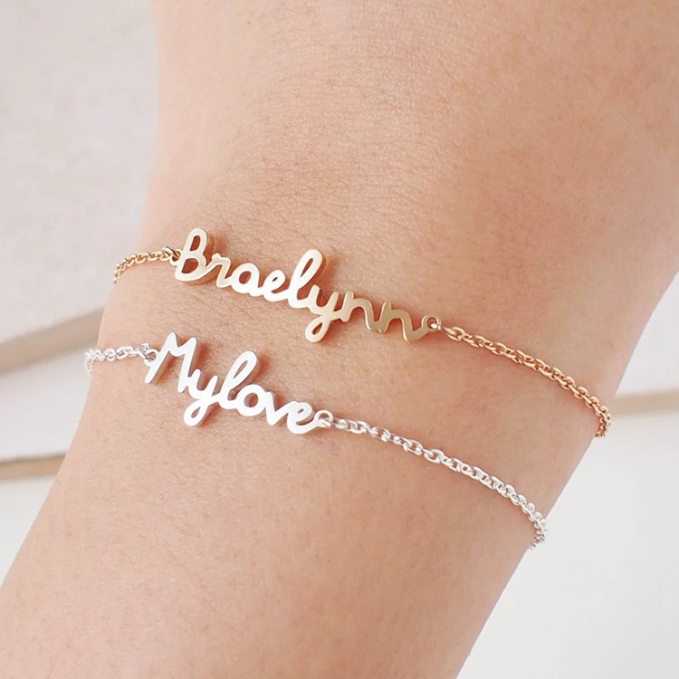 Personalized DIY Fashion Fine Stainless Steel Name Bracelets Custom Handmade Gold Chain Jewlery 9 Font Bracelets for Women Men