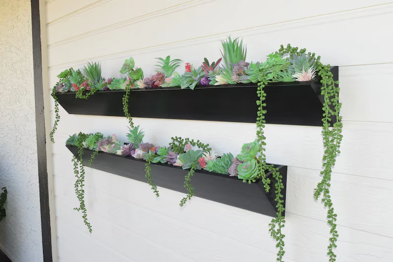 202407 Curb Appeal Long Modern Succulent Planter  Indoor & Outdoor Garden Succulent Box Extra Long Wall Planter