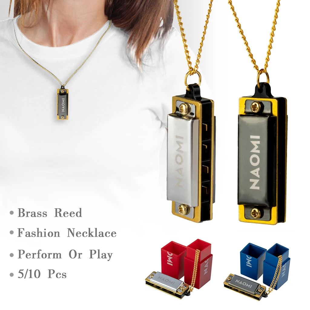 NAOMI 4 Holes Mini Harmonica Necklace Brass Reed +Environmental ABS Comb In Key of C Model Really Plays