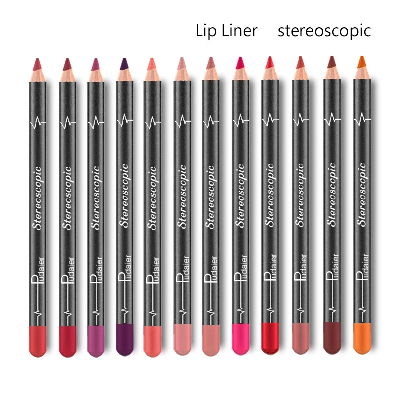 
12-Color Lip Liner Sharpener Lip Liner Vegan Waterproof Non-Tipping Color Makeup Matte Velvet Lipstick Pen Explosion Beauty 