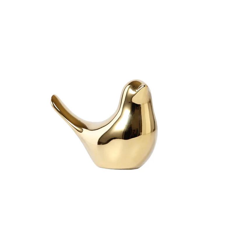Modern Style Home Decor Ceramic Bird and Small Animal Statues Abstract Golden Ornament Glazed Electroplating Technique