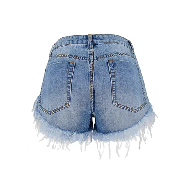 Fashion high waist jeans washed raw edge ripped sexy women denim short
