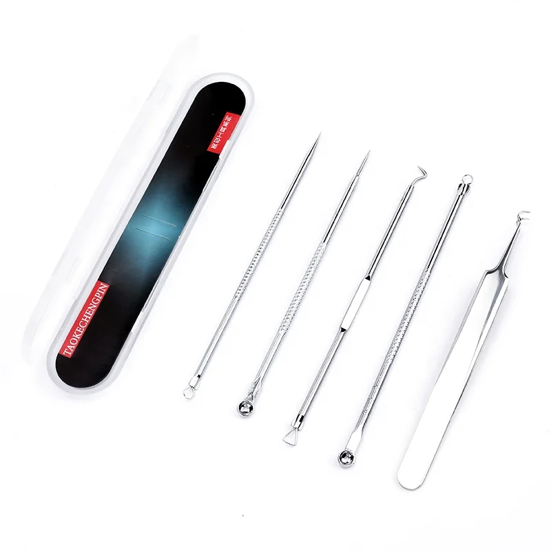 Stainless Steel Pimple Blackhead Removal Tools Lancet Needles 5Pcs Double-headed Acne Extractor Tool Kit
