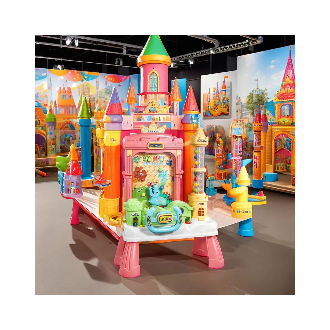 Electric Dinosaur Rotating Staircase Castle interactive Catch Ball Eat Bean Machine Children Plastic Game Table Toy For Kids