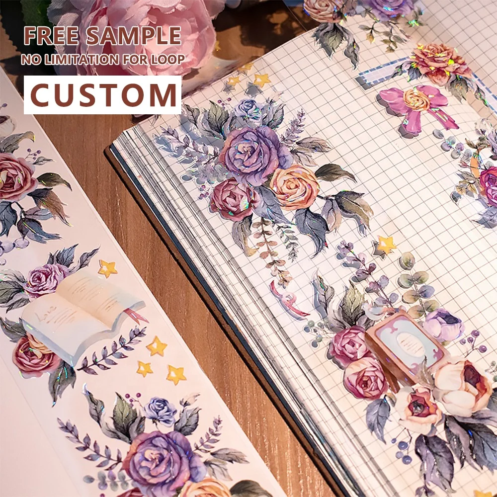 Clear washi pet tape scrapbooking sticker matte pet Watercolor Flower custom washi tape more designs