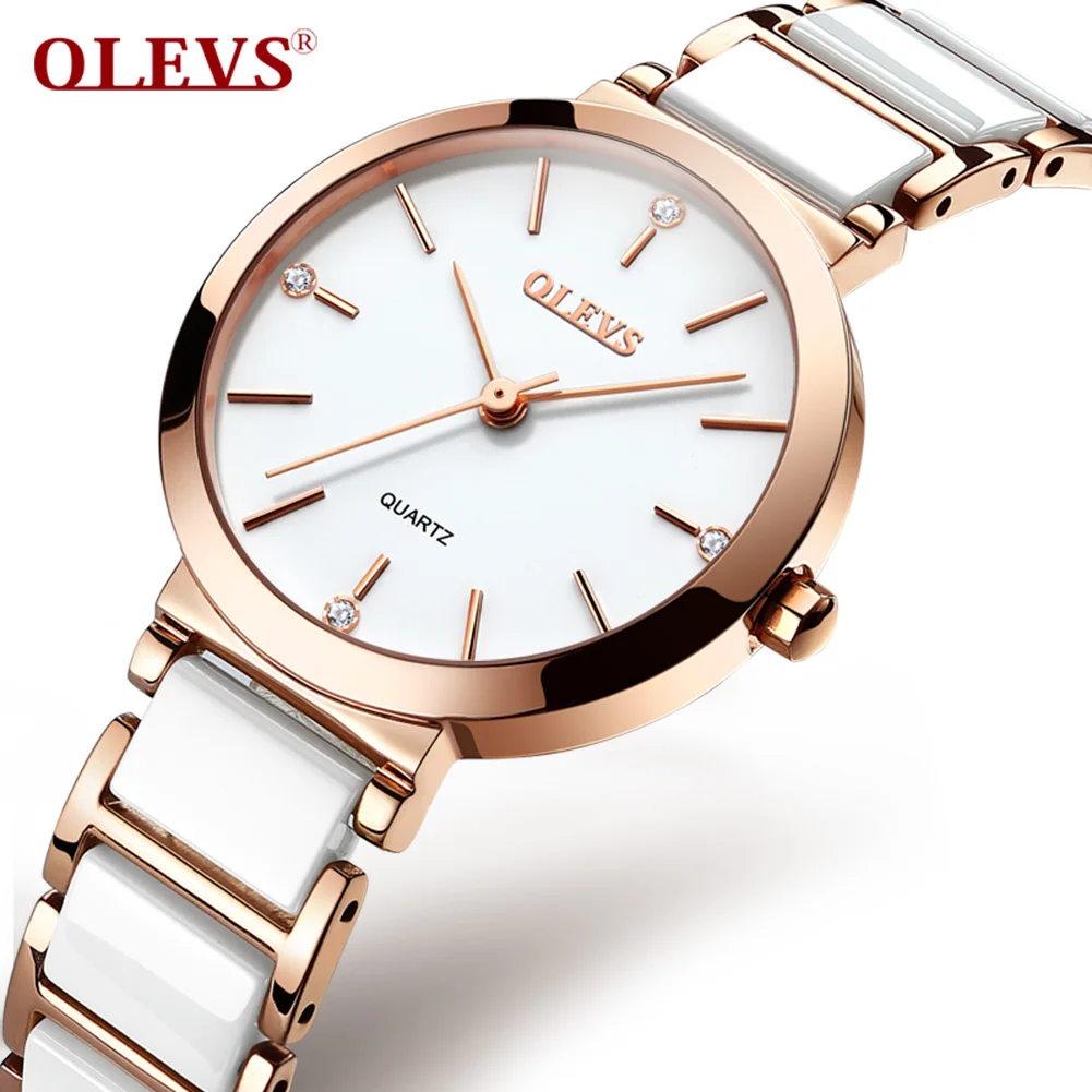 
2020 New Stylish Girls White Sport Watch Fashion Luxury Brand Gold Quartz Ladies Ceramics Bracelet Classic Women Wrist Watch 