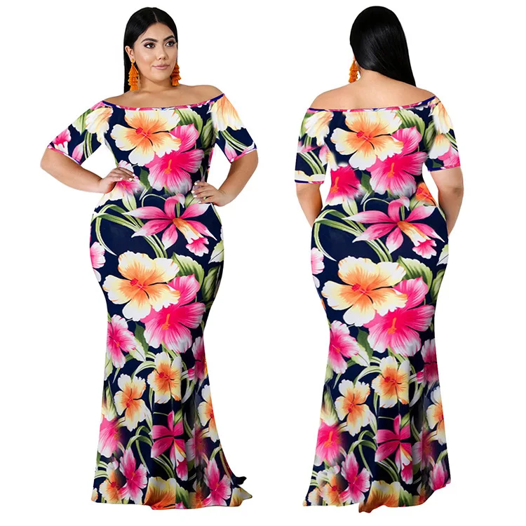 New Arrive Spring Fall Women Clothing Plus Size Dresses Loose floral print long dress Mid-waist tie-dye dress