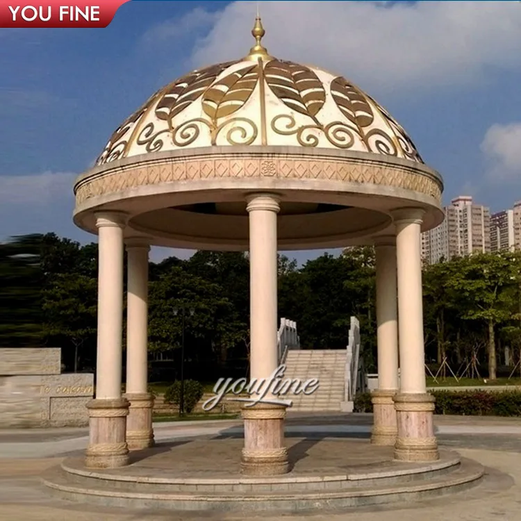 Outdoor LargeGarden Natural Stone Hand Carved Beige Marble Column Gazebo