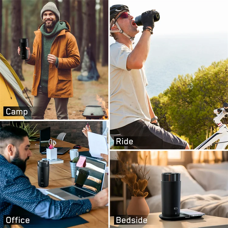 Temperature Control Travel Mug Self Heating 12 Oz Black 5-hr Battery Life Heated Coffee Smart Mug With Wireless Charger