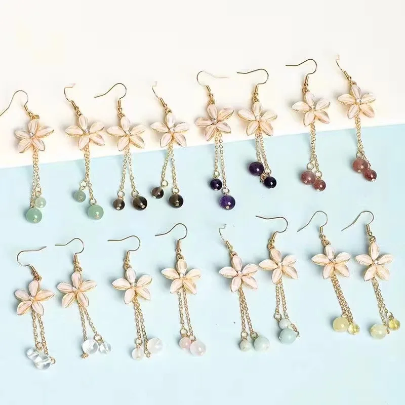Wholesale natural stone crystals healing stone crystal crafts crystals round bead flower earrings for Wedding Decoration