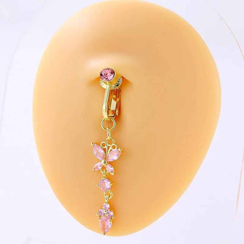 New CZ Zircon Butterfly Fake Belly Piercing Non Piercing Belly Button Ring Butterfly Clip On Umbilical Navel Fake Piercing
