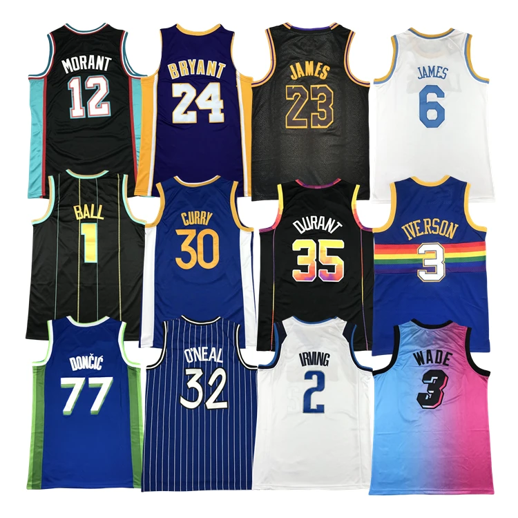 2023 оптовая продажа Ja Morant 12 Bryant 24 James 23 6 LaMelo Ball 1 Steph карри 30 Kevin Durant 35 стежков баскетбольные майки