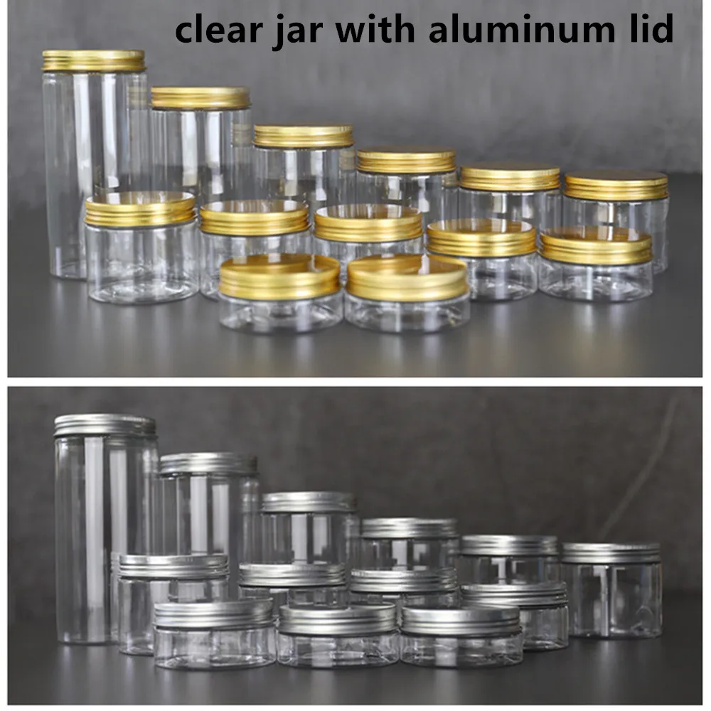 50ml 80g 100ml 120ml 2oz Clear amber Plastic Round  Pet Jar With Screw  aluminum/plastic Cap for Cosmetic food Container,Bottle