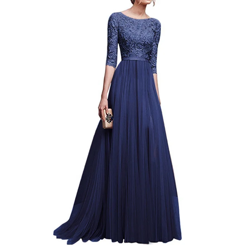 Hot Sale 2021 Women party dresses Chiffon Fabric Off Shoulder Evening Dress High Waist Prom Grown Patchwork