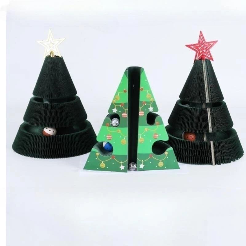 Luxury Christmas Cat Tree Circular Cat Scratcher Integrated Cardboard Toy Sustainable Corrugated Paper Cute Style Cat Playing