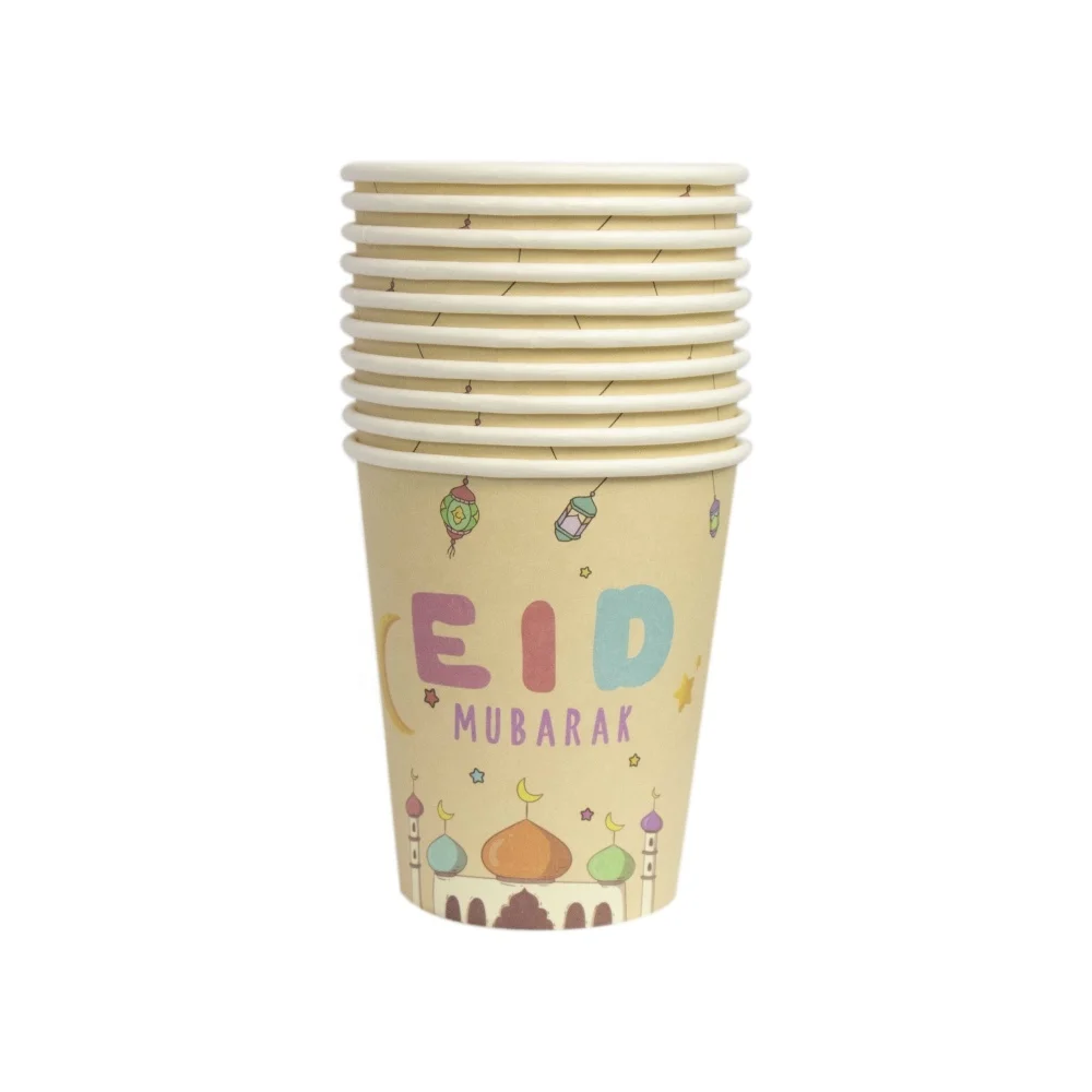 Colorful Mosque Eid Paper Plates Cups Napkins Disposable Eid Mubarak Tableware For Muslim Kids