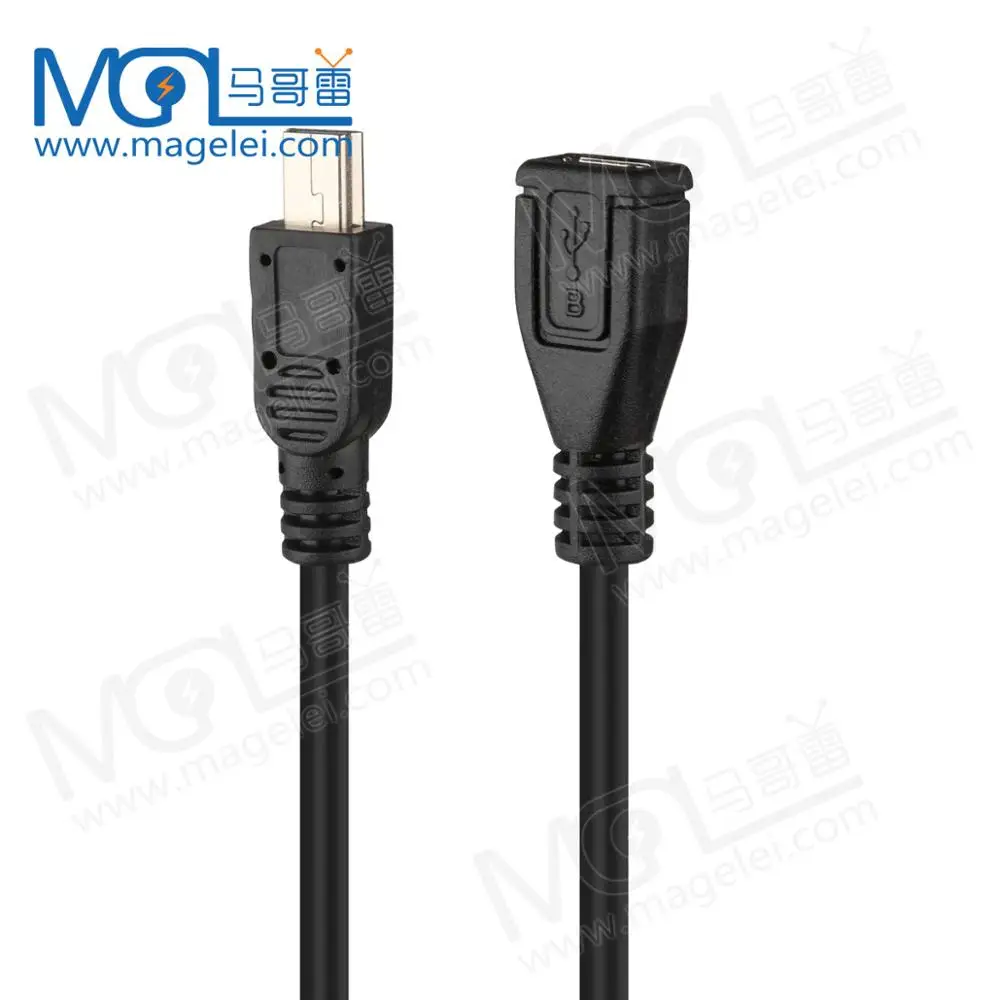 Wholesale usb2.0 mini to micro male to female cable black usb cable  V3/V8/Mini BF data cable