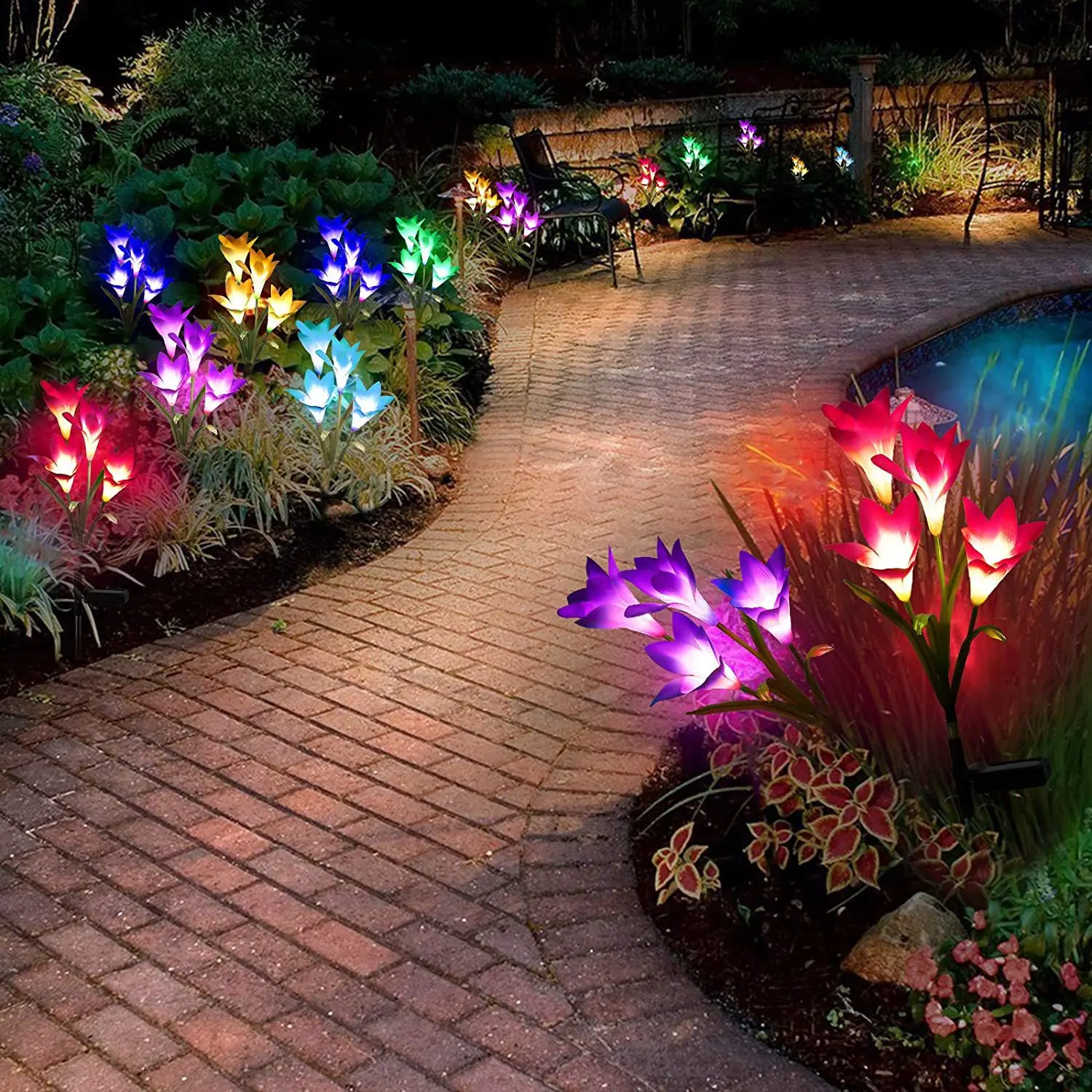 LED outdoor landscape garden lawn light solar lily simulation flower light