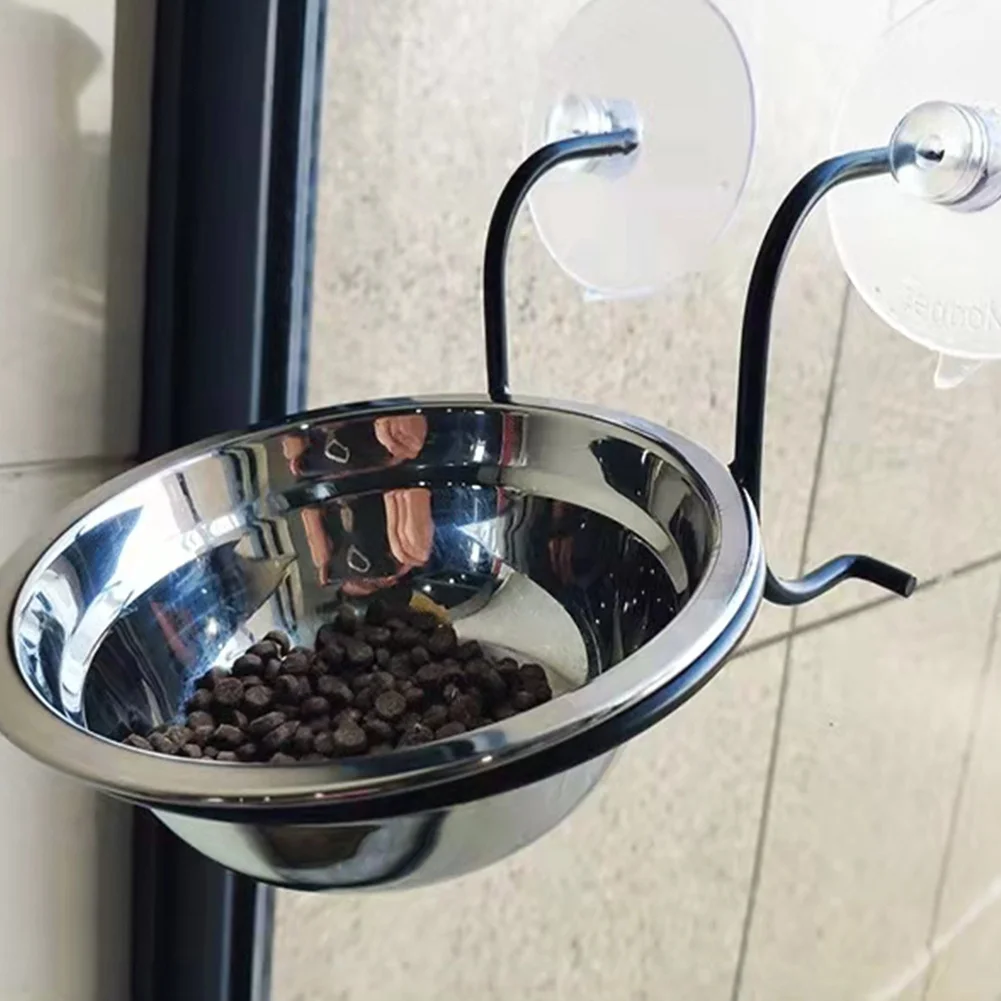 Windows Mounted Cat Food Dish Food Stainless Steel Food and Water Bowl