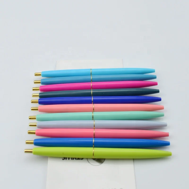 Cheap Advertising Promotional  Simple Personalized Transparent cheap blue plastic barrel ball pen with gold clip