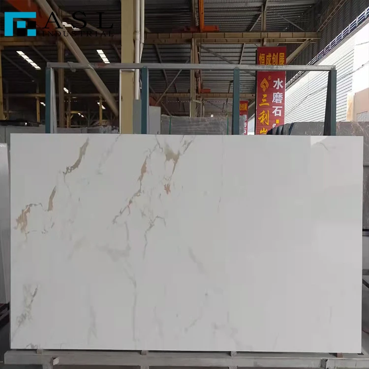 Artificial stone calacatta white Polished quartz stone slab for prefabricated quartz countertops