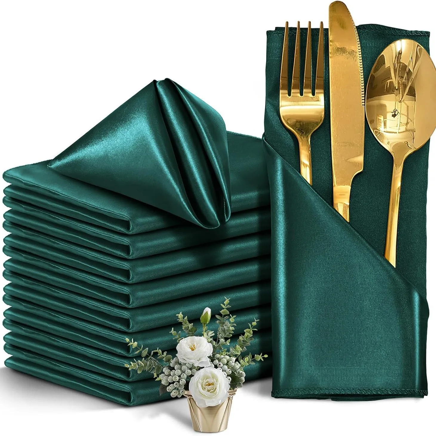 Satin Napkins Soft Dinner Napkins Square Table Napkins 17 x 17 Inches for Restaurant Weddings Party Dinner Decoration