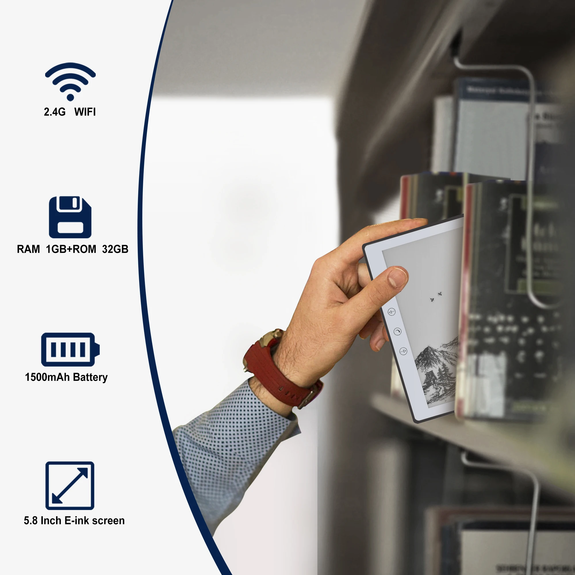 Black 6 inch E-Ink Display 32GB Storage Electronic Book Reader Increased Battery Life Touch Screen E-reader with TF Card Slot