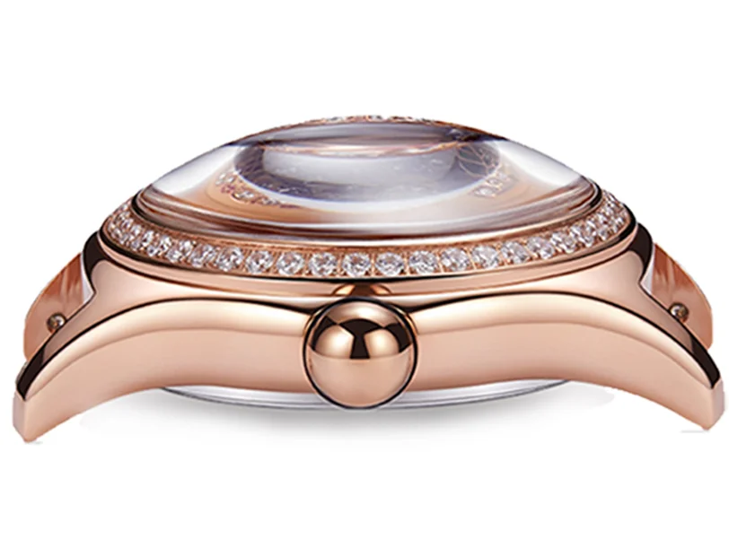 Luxury cow leather strap diamond skeleton waterproof lady mechanical  automatic watch