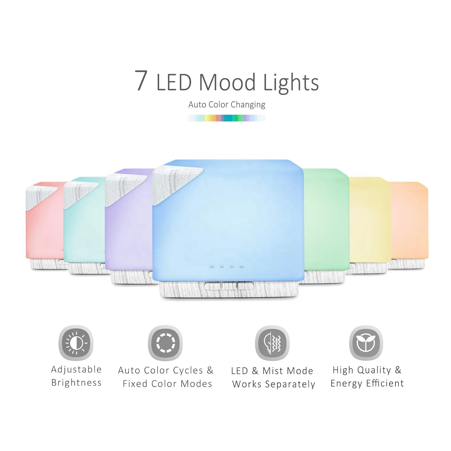Decorative Popular Square Shape Marble Grain ABS PP Cool Mist Humidifier With 7 LED Timer Function