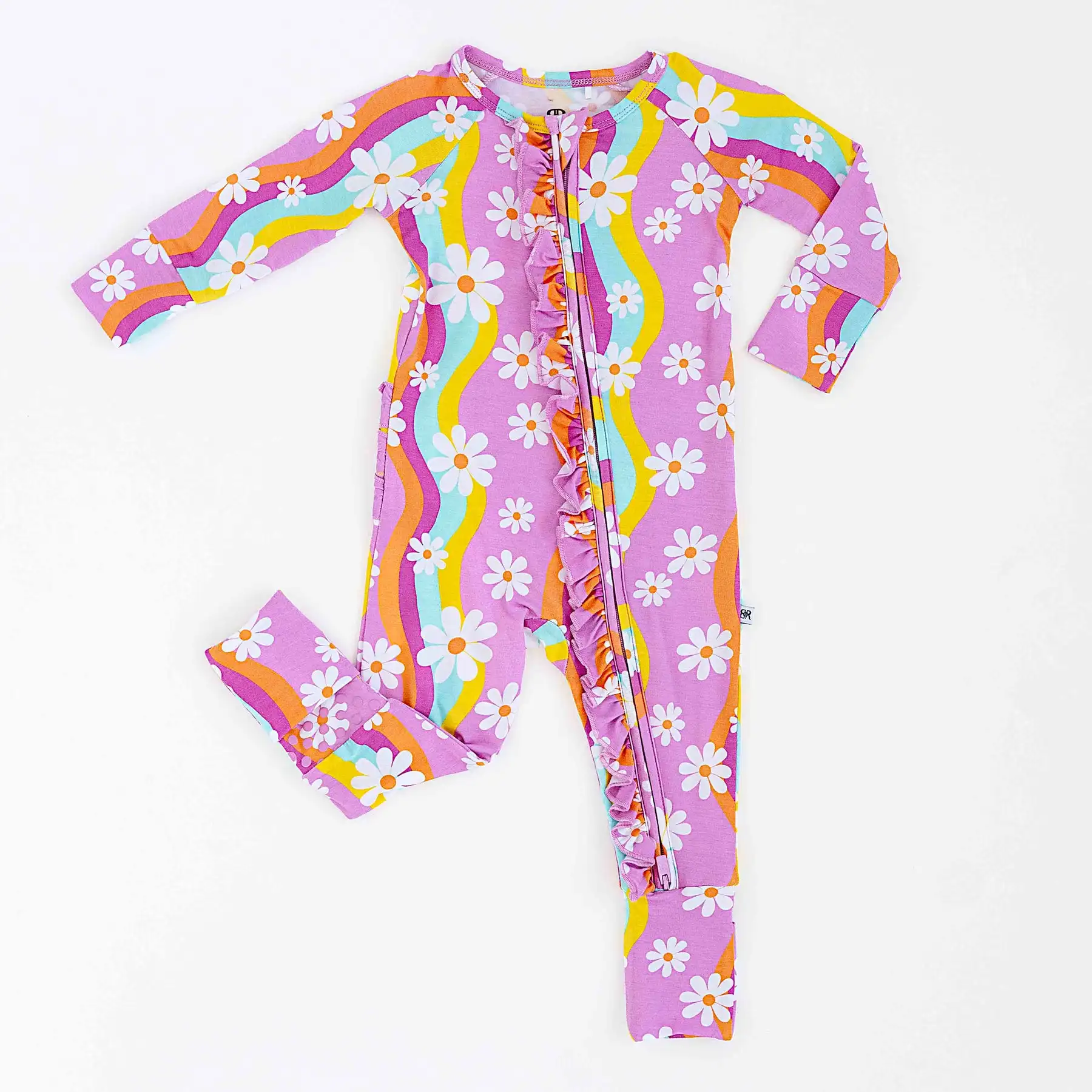 Baby Bamboo rompers Custom Butterfly print Long sleeve With Double Zippy with grip For girls  kids clothes