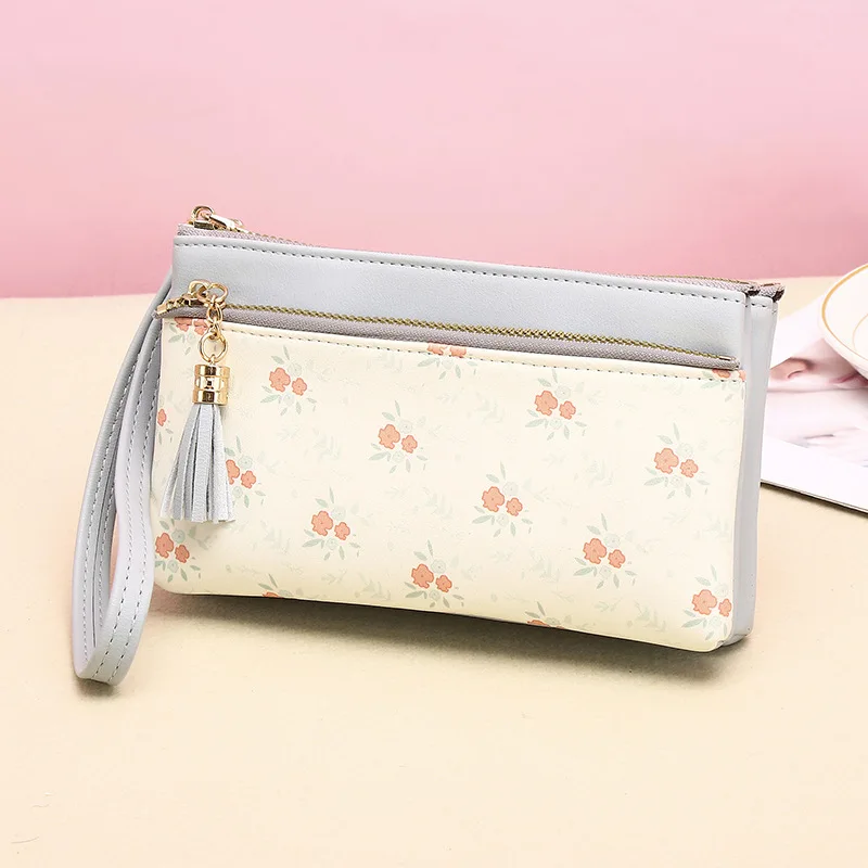 2025 Korean version new small fresh floral print multi slot anti-theft brush long zipper wallet card bag