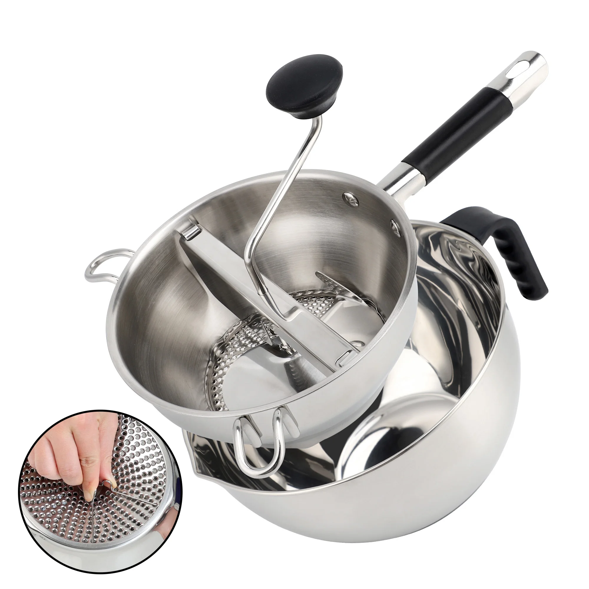 Factory directly sell Stainless-Steel Mixing Bowl Sets Rotary Stainless Steel Food Mill Strainer Vegetable Mill Salad bowls