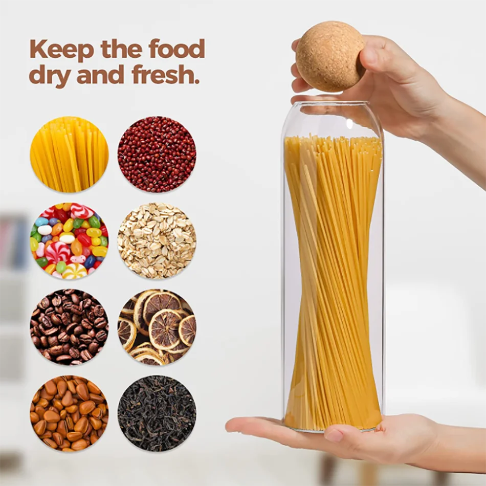 Kitchen High Quality Glass Storage Food Candy Storage Jars Wood Lid Cork Ball Stopper Handmade Borosilicate Glass Canister Jar