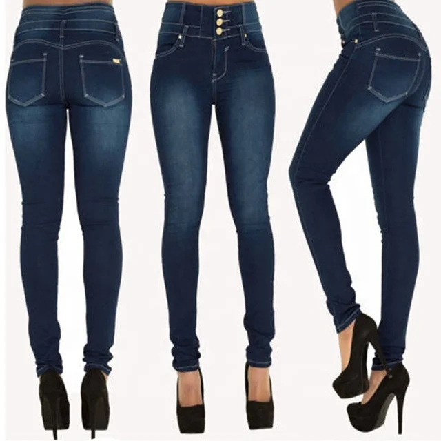 China wholesales denim ladies tall skinny jeans women Button fly jeans