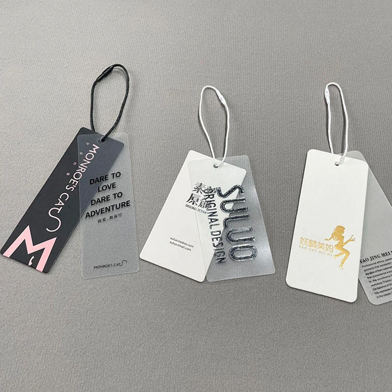 Custom Luxury Paper PVC Plastic Garment Tags Price T Shirt Swimwear Label Hang Tags Clothing Hangtags With Your Brand Name