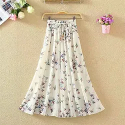New style  lady clothing free size summer long chiffon floral maxi skirts for women