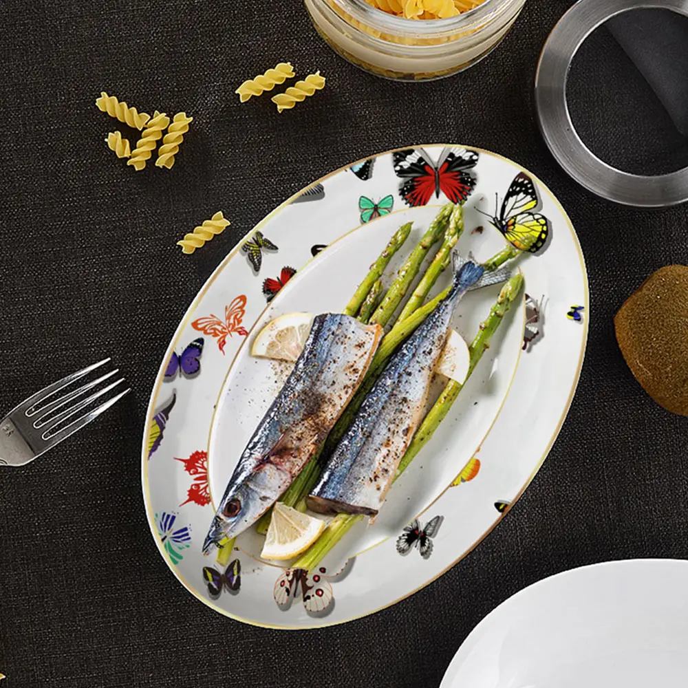 2024 Bone China Restaurant Hotel Round Western Dinnerware Sets Bone China  American Ceramic Dinner Plates