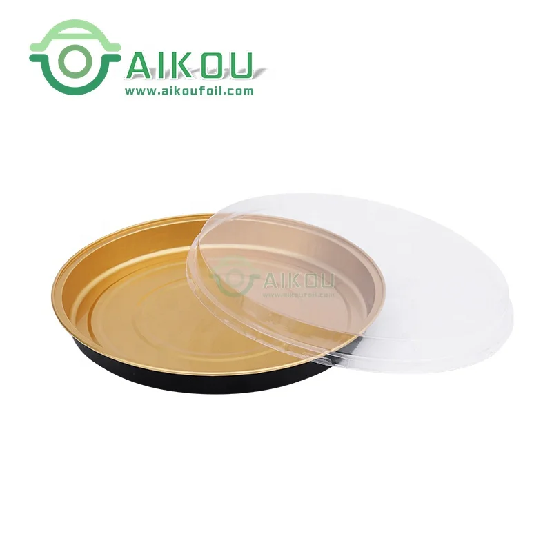 9.5 inches metal round takeaway pie pan tray with lid black gold aluminum foil disposable pizza baking pans baking dishes & pans