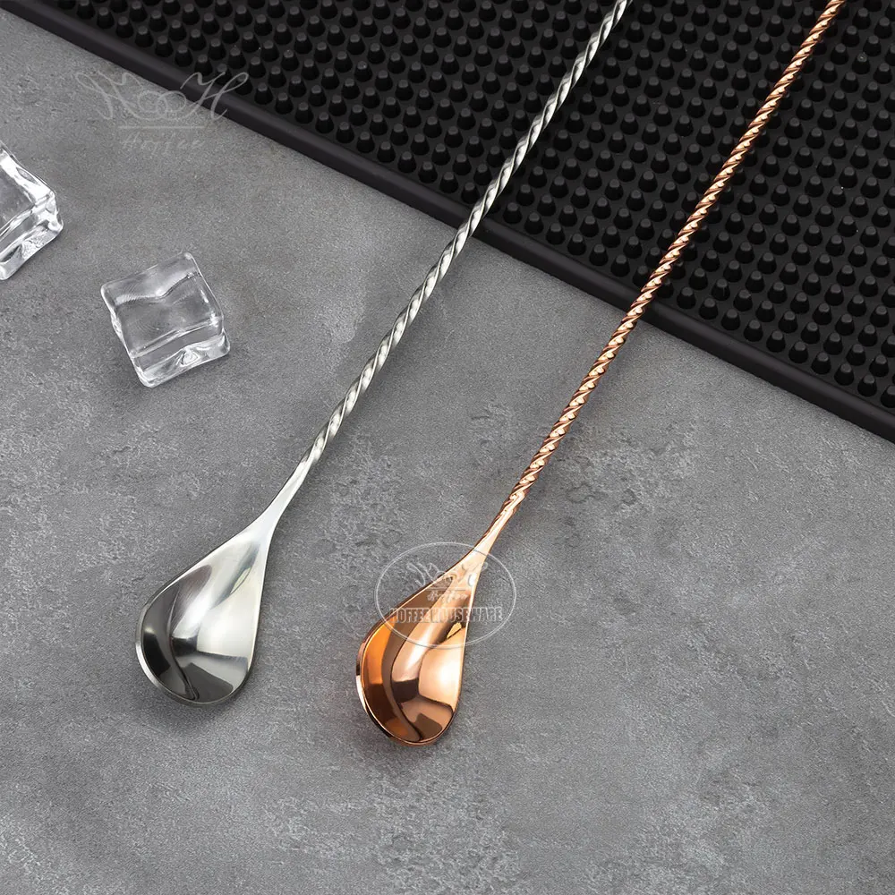 Flat End 30/40/50cm Cocktail Mixing Spoon Stainless Steel Bartender Tool Long Handle Coffee Viski Cocktail Stirring Barspoon