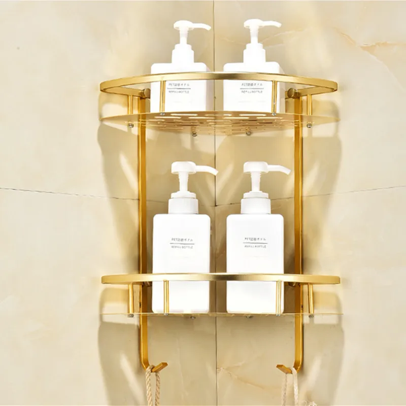 2 Tier Aluminum Bathroom Corner Shelf Shampoo Cosmetic Storage Rack Wall Mounted Kitchen Bathroom Corner Shelf
