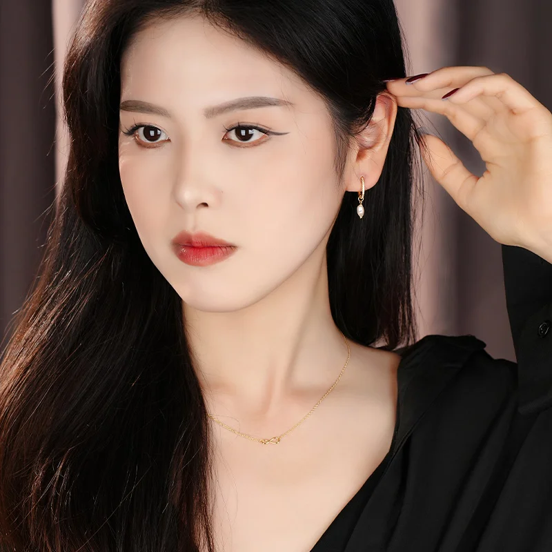 Hot Sale 925 Sterling Silver Elegant Jewelry 18k Gold Plated Pearl Dangle Zircon Drop Hoop Earrings Women