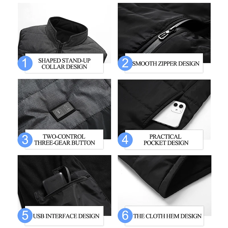 2021 Winter Unisex Carbon Fiber Control Outdoor Waistcoat Washable Usb Charging Heated